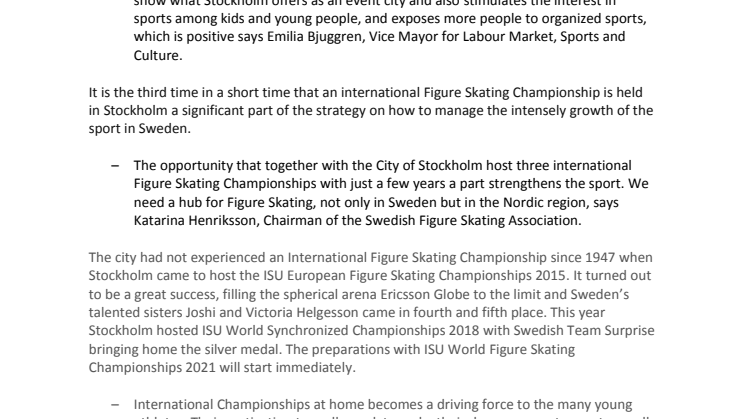 ISU World Figure Skating Championships 2021 to Stockholm, Sweden