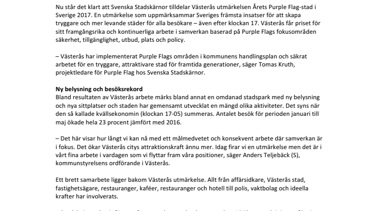 Guldjubel när Västerås blev Årets Purple Flag-stad 