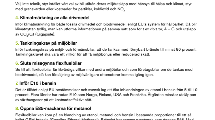 Tio steg för fossil exit  – Svebios förslag för transportsektorn