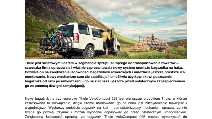 Bagażnik Thule VeloCompact 926: wygodne przewożenie 3 rowerów i nowy system montażu na hak
