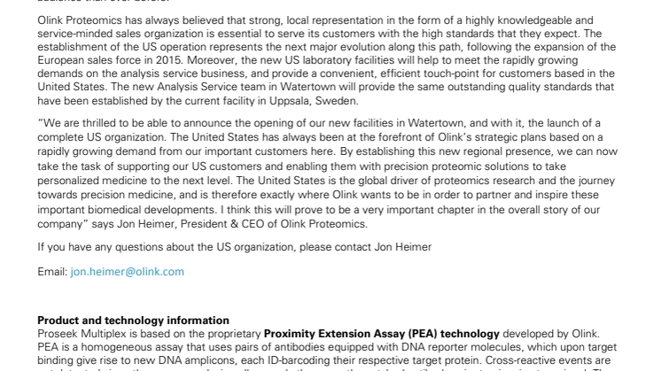 Open for business in the USA: Olink Proteomics unveils a new office and analysis service laboratory in the Boston area.