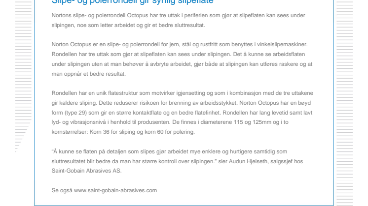 Slipe- og polerrondell gir synlig slipeflate