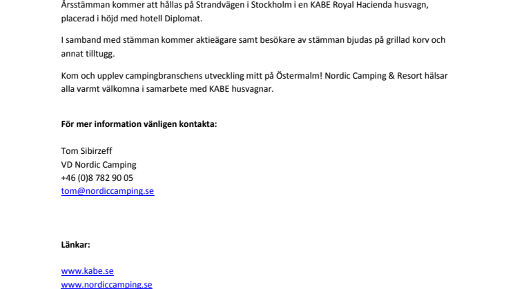Nordic Camping & Resort intar idag Strandvägen i Stockholm med 12-meters KABE husvagn 