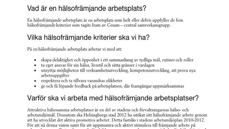 Frågor och svar om hälsofrämjande arbetsplatser 2012