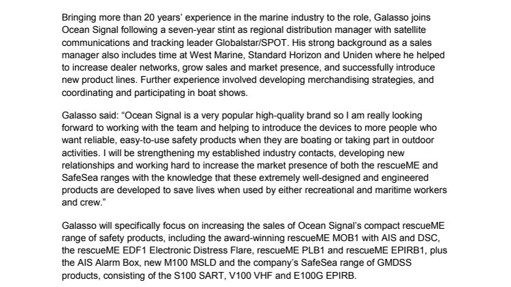 Rich Galasso Appointed as US Sales Manager for Ocean Signal