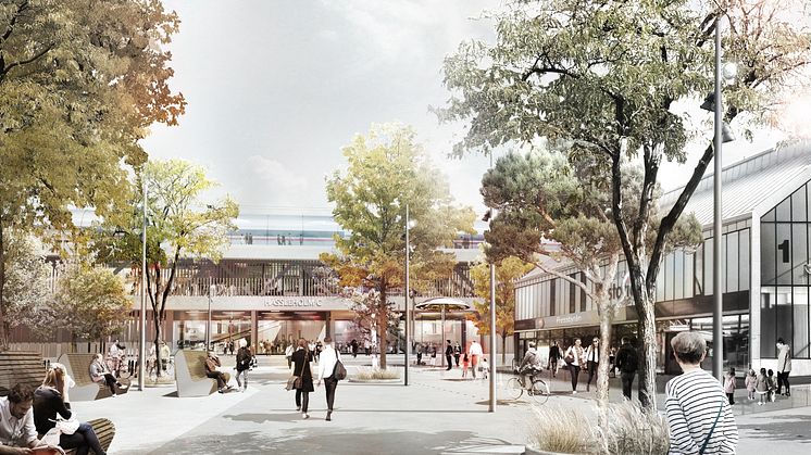 Visionsbild av en ny höghastighetsstation vid Hässleholm C.