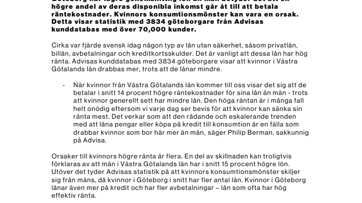 Konsumtionshetsen ger kvinnor i Göteborg högre ränta