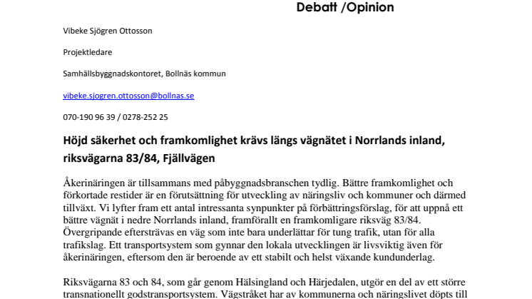 Debattartikel angående transportsystemet och infrastrukturens kondition 