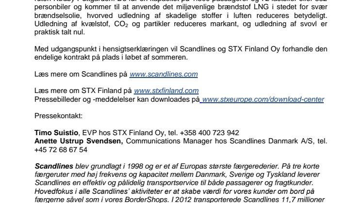 Scandlines og STX Finland underskriver hensigtserklæring