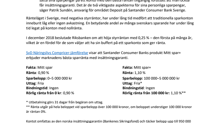 Marknadens bästa sparränta med insättningsgaranti