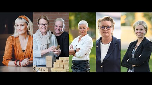 Linnea Falinger, Casamansea; Karin och Sara Ström, Terrible Twins, Angelica Ekholm, vd Dalarna Science Park, Marie Ericson, Enterprise Europe Network, Victoria Ställber, affärsutveckling/inkubatorn Dalarna Science Park