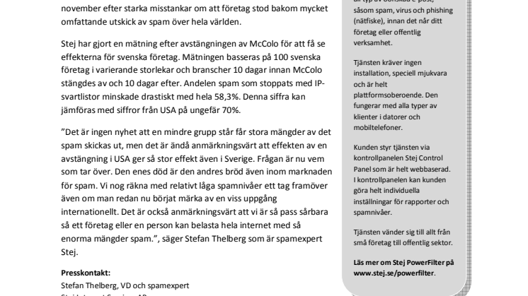 Minskad mängd spam även i Sverige