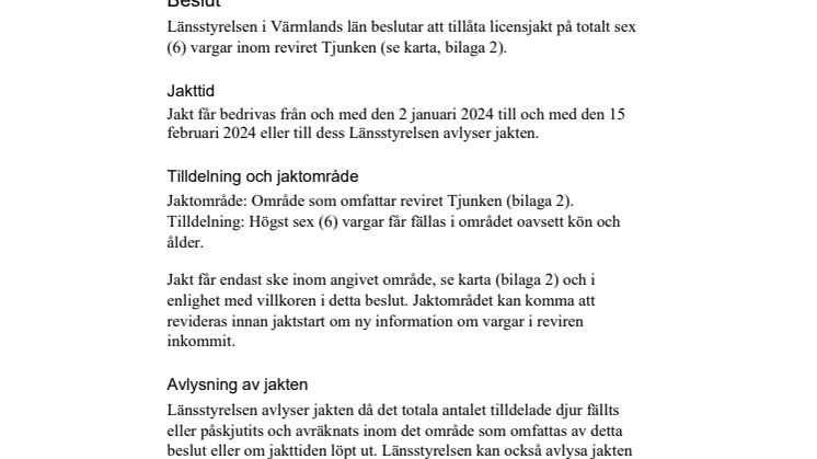 Beslut om licensjakt efter varg i Värmlands län 2024.pdf