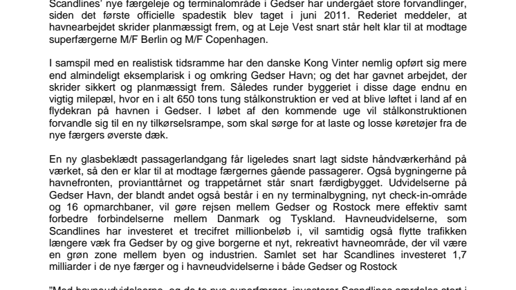 Scandlines’ milliardinvesteringer skrider sikkert frem i Gedser