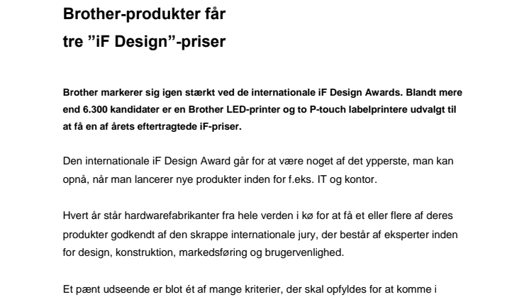 Brother-produkter får tre ”iF Design”-priser