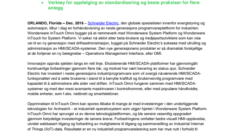 Forhåndsvisning av neste generasjons industrielle HMI: Wonderware InTouch Omni