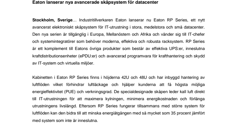 Eaton lanserar nya avancerade racksystem för datacenter
