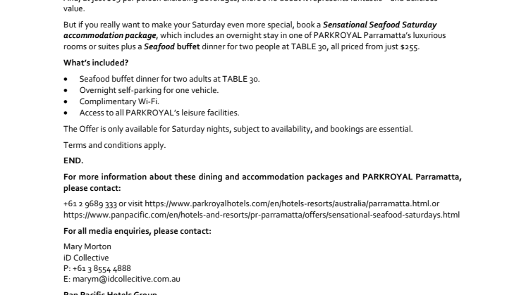The catch Of The Day – Sensational Seafood Saturday's at PARKROYAL Parramatta 