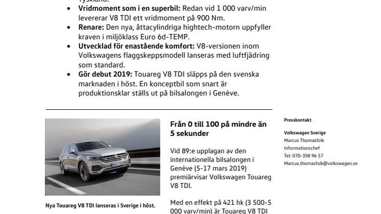 Världspremiär i Genève för Touareg V8 TDI – Volkswagens nya flaggskepp