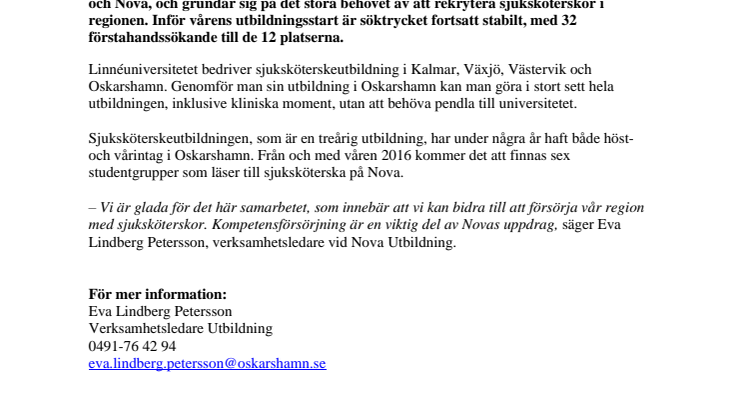 Fortsatt stort intresse för sjuksköterskeutbildning i Oskarshamn