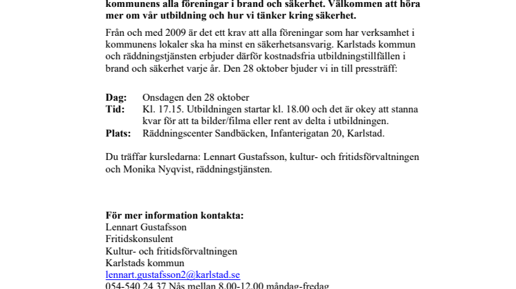Pressinbjudan: Vi utbildar föreningar i brandskydd och säkerhet