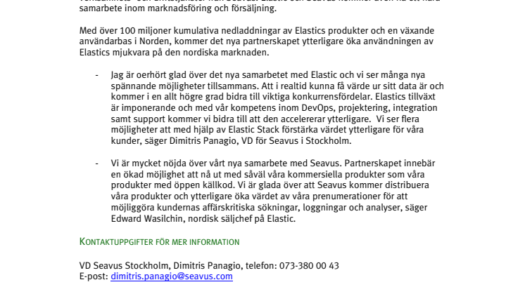 Seavus och Elastic i nytt nordiskt partnerskap