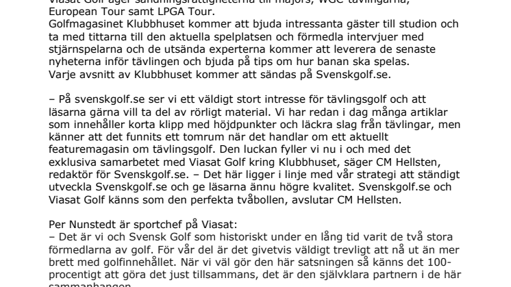 Svenskgolf.se och Viasat Golf i samarbete om nytt golfmagasin