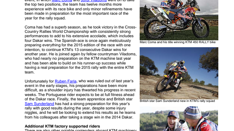RED BULL KTM FACTORY TEAM READY FOR 36TH RALLY DAKAR!