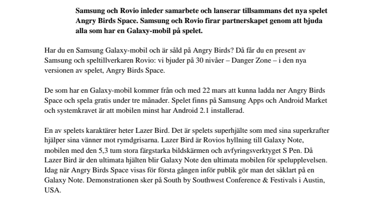 Grattis till de med Galaxy: Samsung bjussar på Angry Birds Space