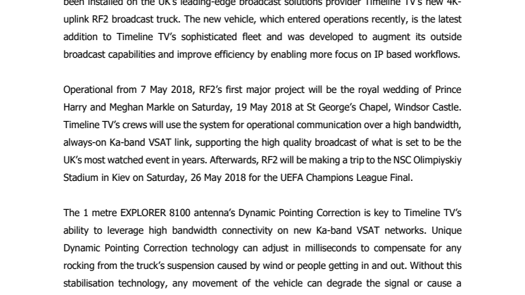 Cobham SATCOM: EXPLORER VSAT joins royal wedding on new Timeline TV truck