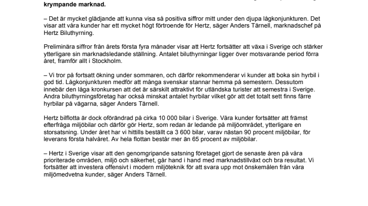 Rekordår för Hertz – fortsatt tillväxt i år i Sverige