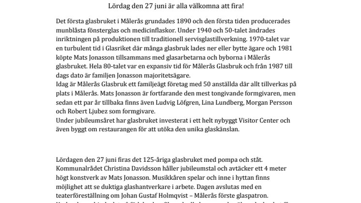 Målerås Glasbruk firar 125 år med svenskt hantverk.