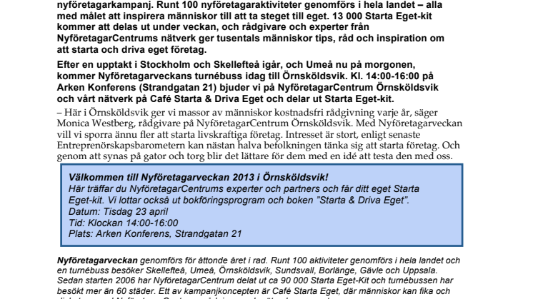 Nyföretagarveckan kommer till Örnsköldsvik