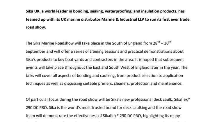 Sika UK: Sika’s Marine Team Takes to the Road