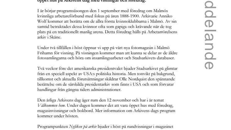Höstens program på Malmö stadsarkiv