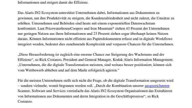 Neues Kodak Alaris IN2 Ecosystem hilft Kunden bei der Vereinfachung der Informationserfassung