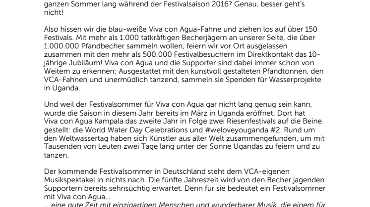 Viva con Agua feiert 10. Geburtstag – einen ganzen Festivalsommer lang