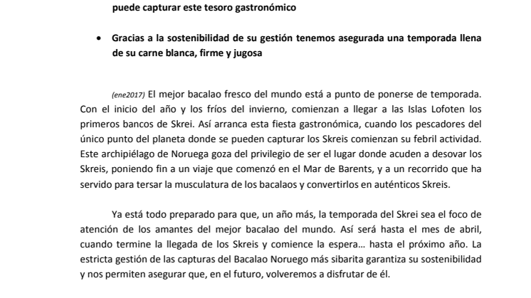Ya está a punto de comenzar la temporada del Skrei