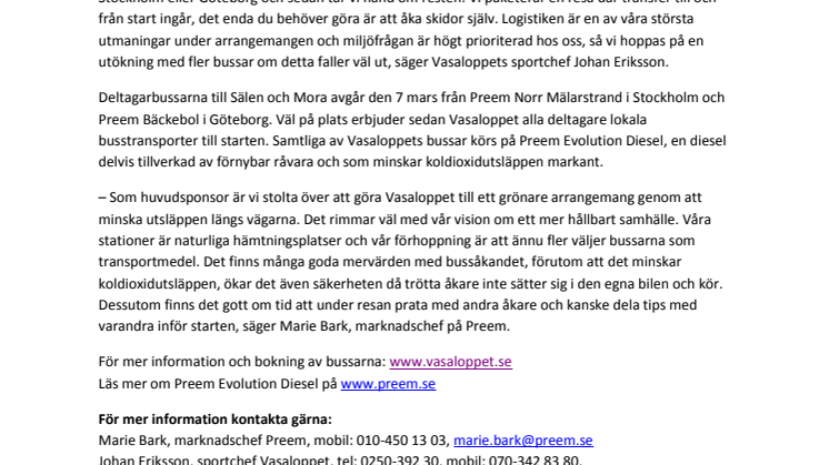 Klimatsmart resande med Vasaloppsbussar från Stockholm och Göteborg
