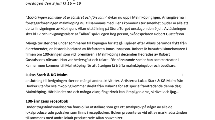 Robert Gustafsson inviger ny Allan-utställning i Malmköping