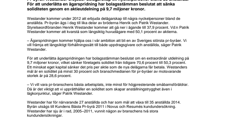 Westander breddar ägandet