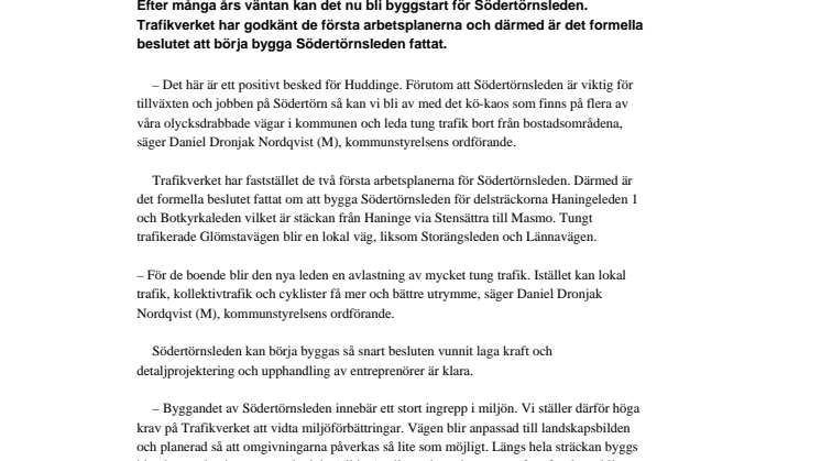 Klartecken för Södertörnsleden
