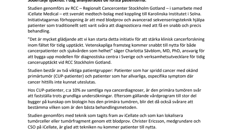 Banbrytande studie inom cancerdiagnostik inledd i Södertälje