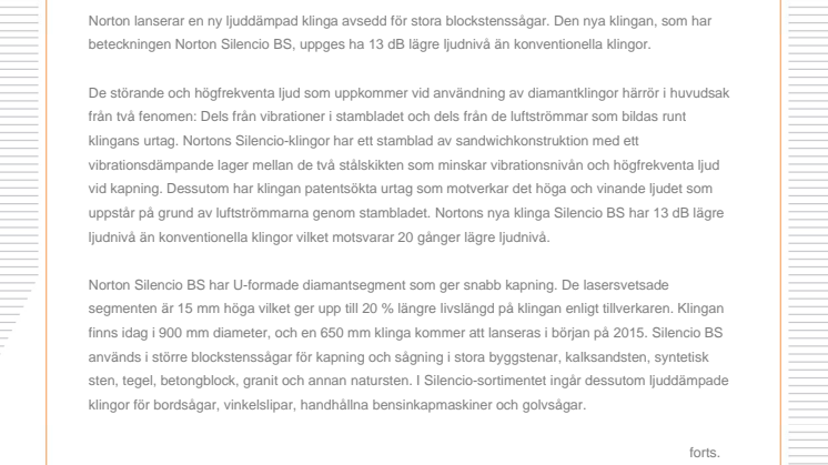 Ny ljuddämpad klinga för blockstenssågar