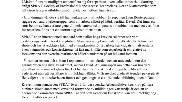 Klättrare certifieras i Malmö