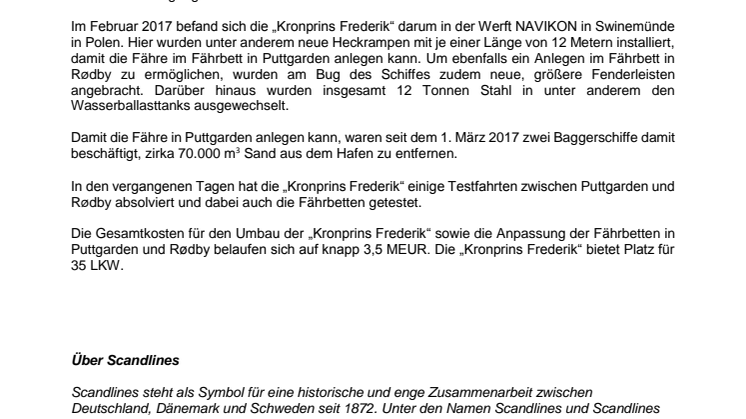 Scandlines nimmt Frachtfähre auf Puttgarden-Rødby in Betrieb 
