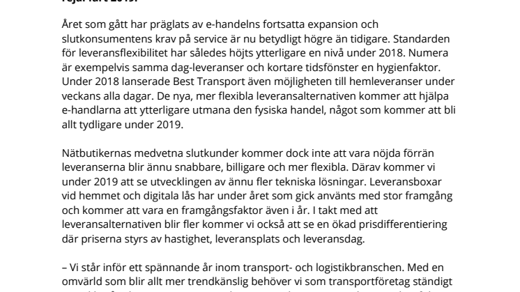 Best Transport trendspanar inför 2019