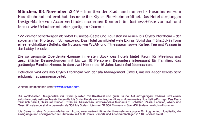 Neues ibis Styles Pforzheim im Herzen der Stadt eröffnet