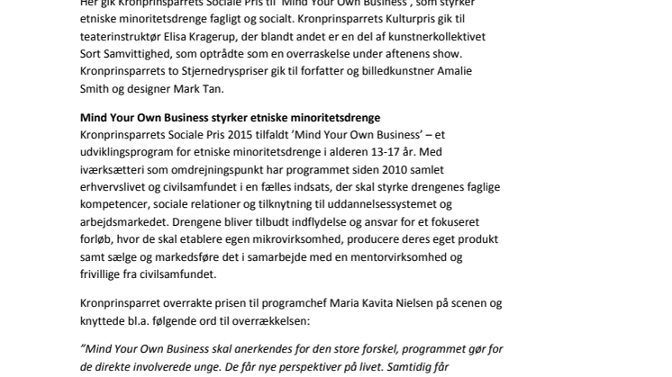 Kronprinsparrets Priser 2015