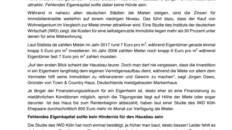 Hausbau statt Miete: Junge Familien profitieren am meisten